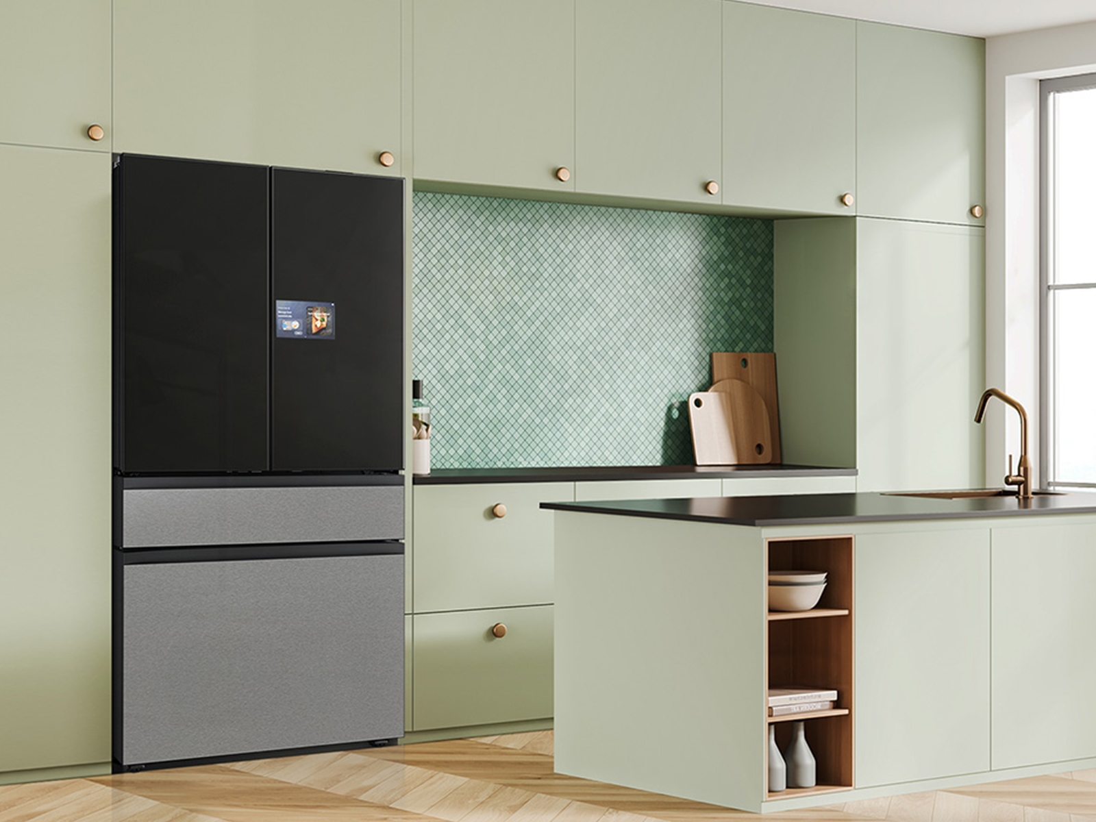 Thumbnail image of Bespoke 23 cu. ft. Counter Depth 4-Door French Door Refrigerator with AI Home & AI Vision Inside™ in Charcoal Glass and Stainless Steel