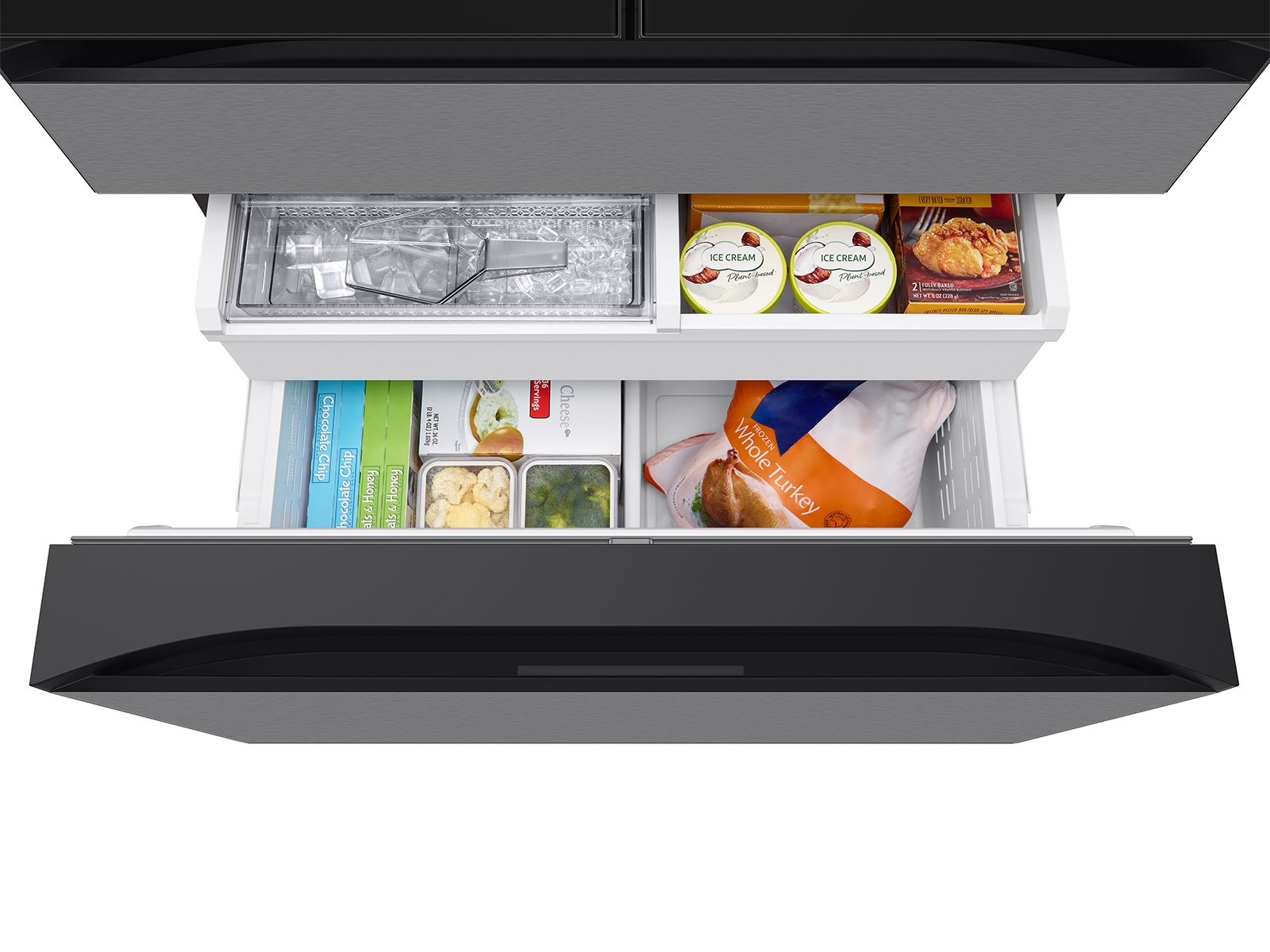 Thumbnail image of Bespoke 23 cu. ft. Counter Depth 4-Door French Door Refrigerator with AI Home & AI Vision Inside™ in Charcoal Glass and Stainless Steel