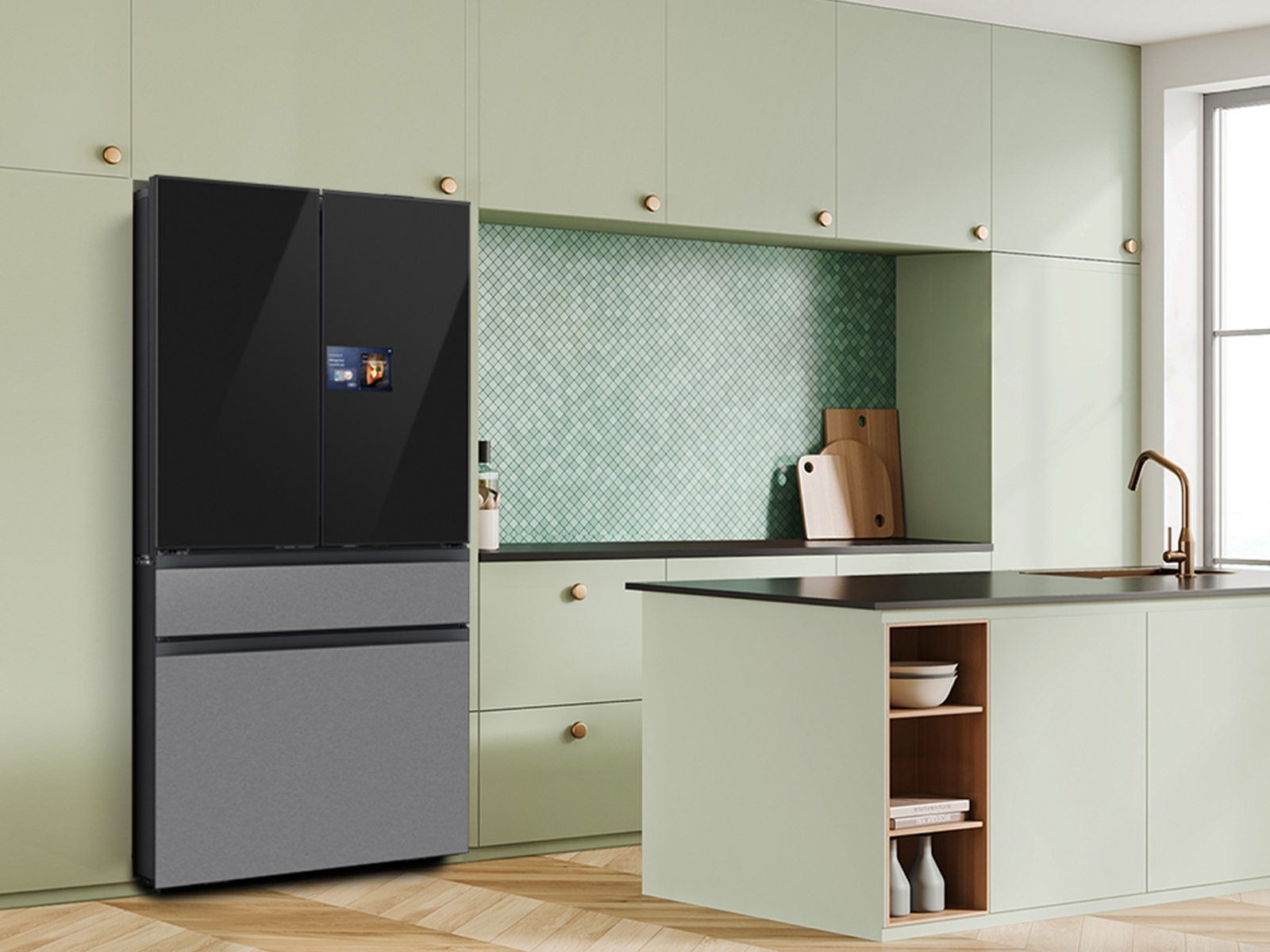 Thumbnail image of Bespoke 29 cu. ft. 4-Door French Door Refrigerator with AI Home & AI Vision Inside™ in Charcoal Glass and Stainless Steel