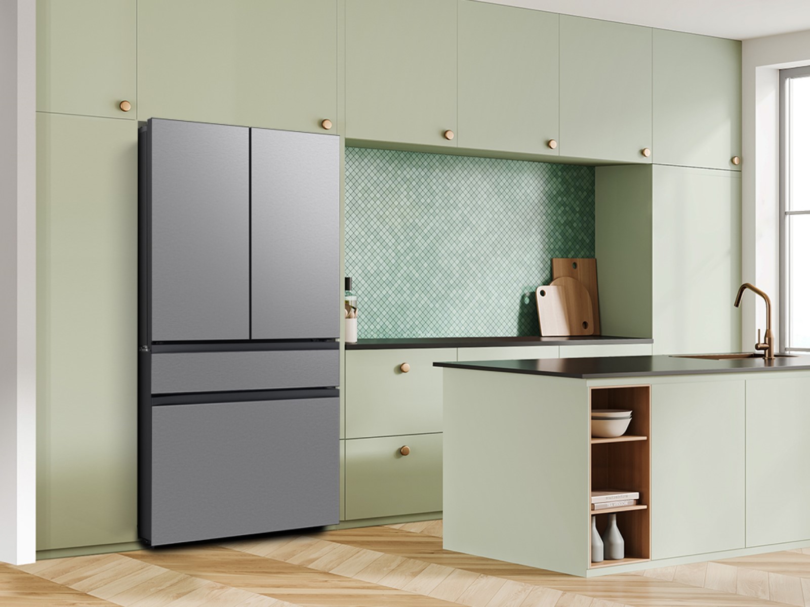 Thumbnail image of Bespoke 23 cu. ft. Counter Depth 4-Door French Door Refrigerator with Inner Beverage Center™ & FlexZone™ Drawer in Stainless Steel