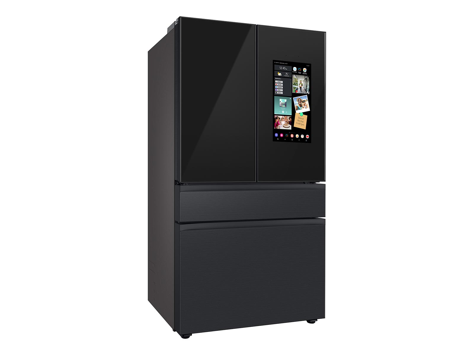 Thumbnail image of Bespoke 4-Door French Door Refrigerator (23 cu. ft.) – with Top Left and Family Hub™ Panel in Charcoal Glass - and Matte Black Steel Middle and Bottom Panels