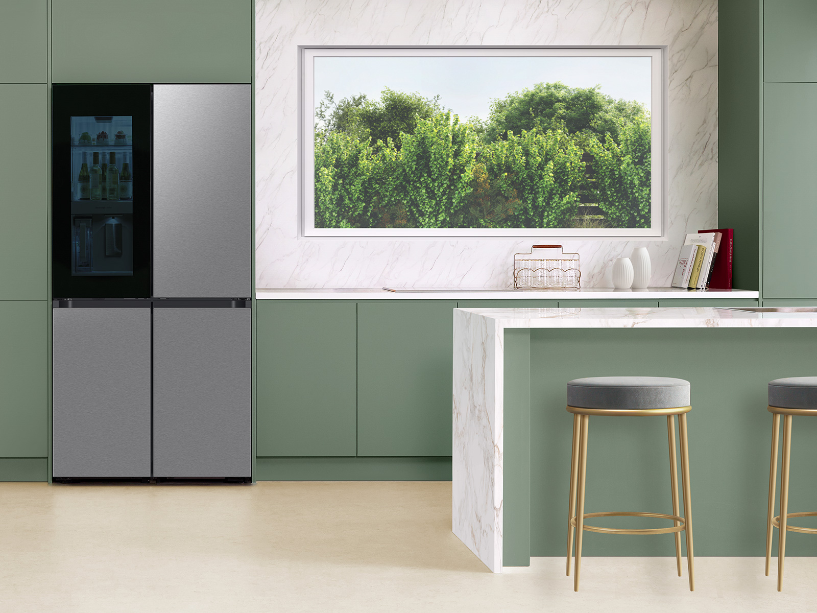 Thumbnail image of Bespoke 4-Door Flex™ Refrigerator (29 cu. ft.) with Beverage Zone™ and Auto Open Door in Stainless Steel