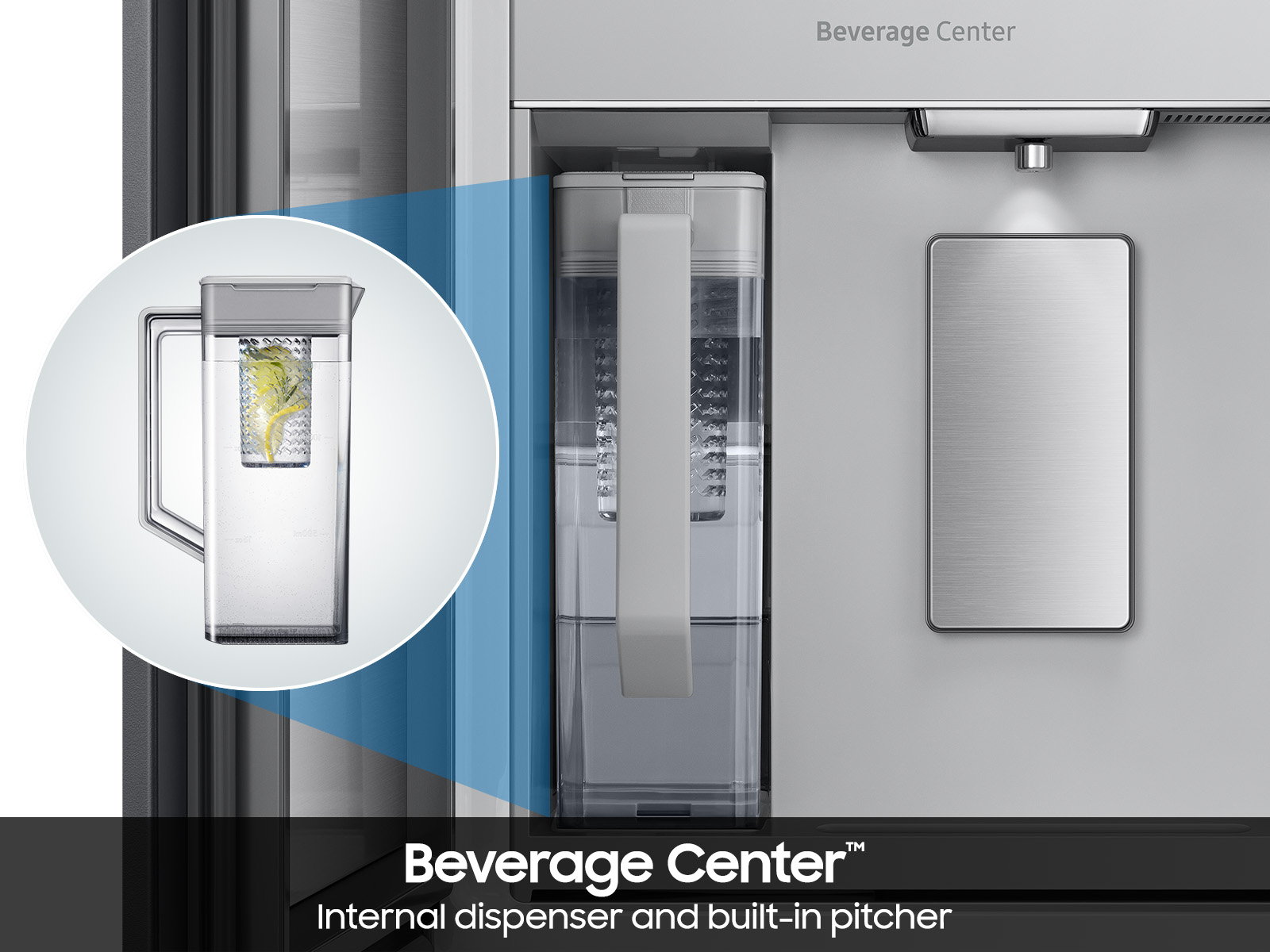 Thumbnail image of Bespoke 23 cu. ft. Counter Depth 4-Door French Door Refrigerator with AI Family Hub™+ & AI Vision Inside™ in Charcoal Glass and Stainless Steel