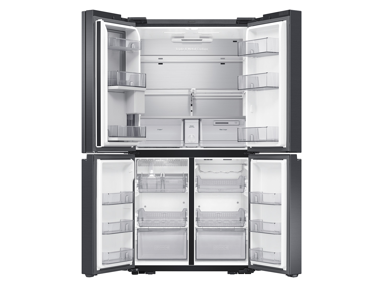 Thumbnail image of 23 cu. ft. Smart Counter Depth 4-Door Flex™ refrigerator with Family Hub™ and Beverage Center in Black Stainless Steel